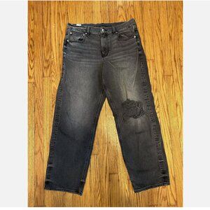 American Eagle Stretch Curvy Straight Black Distressed Jeans Size 12 Regular